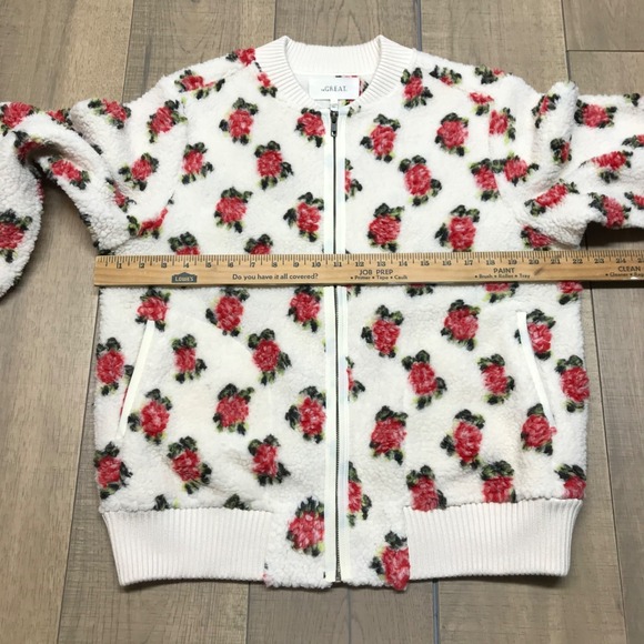 The Great. Bomber Jacket Womens Size 1 US Small Zip Plush Cream Rose Fleece - Picture 11 of 14